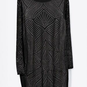 Chic Black Patterned Long Sleeve Dress